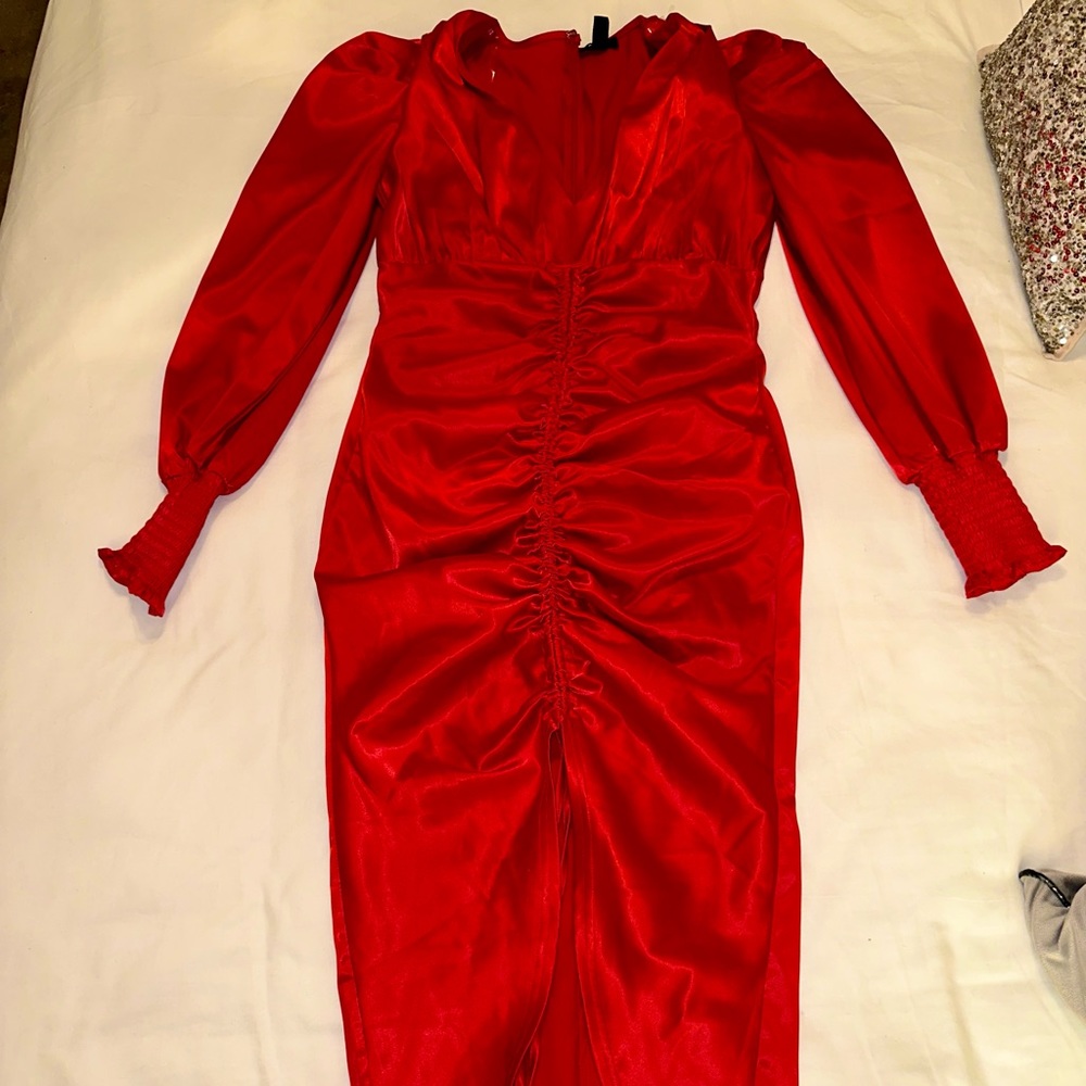 Red satin dress- FASHIONNOVA